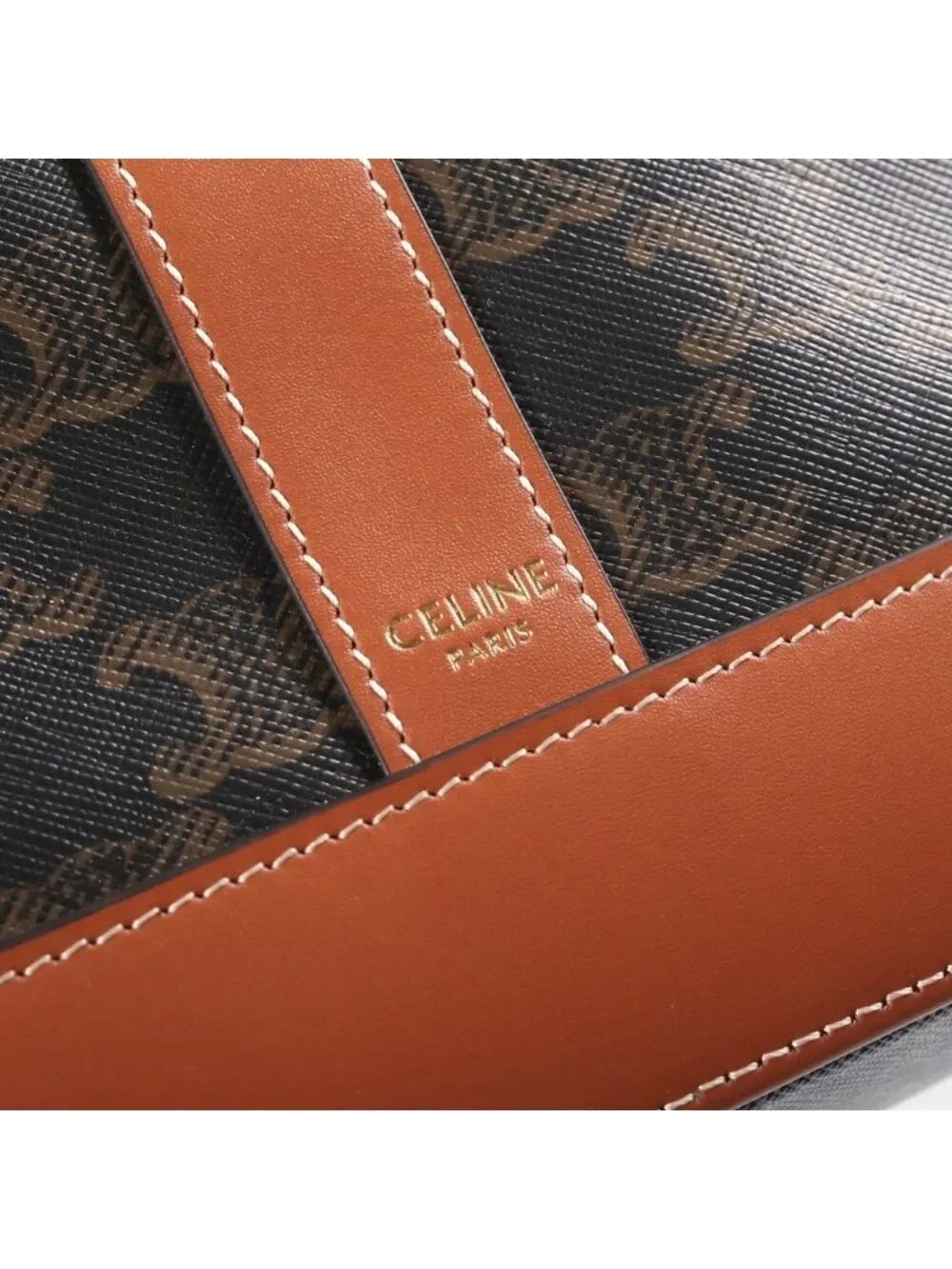 Celine Medium Cabas Triomphe Canvas Leather Tote Bag Brown
